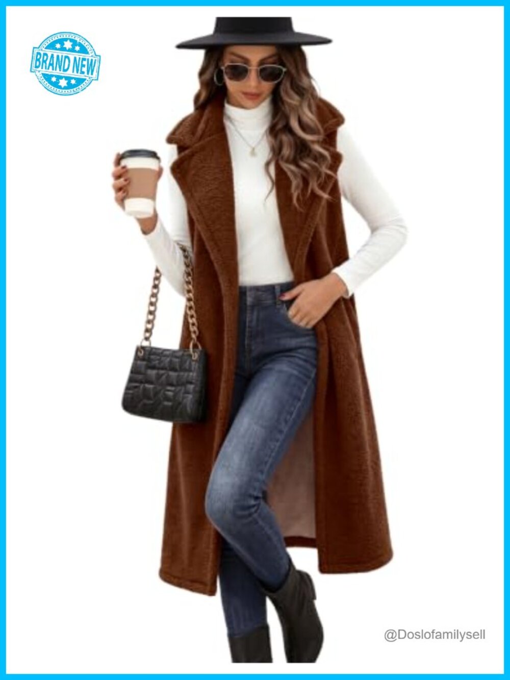 Tuopuda Long Teddy Fleece Vest Sleeveless Coat with Pockets